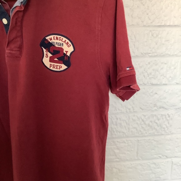 Tommy Hilfiger Slim Fit Polo Shirt - Size XL - Burgundy - Pique Cotton - P2P 21” - Picture 7 of 8